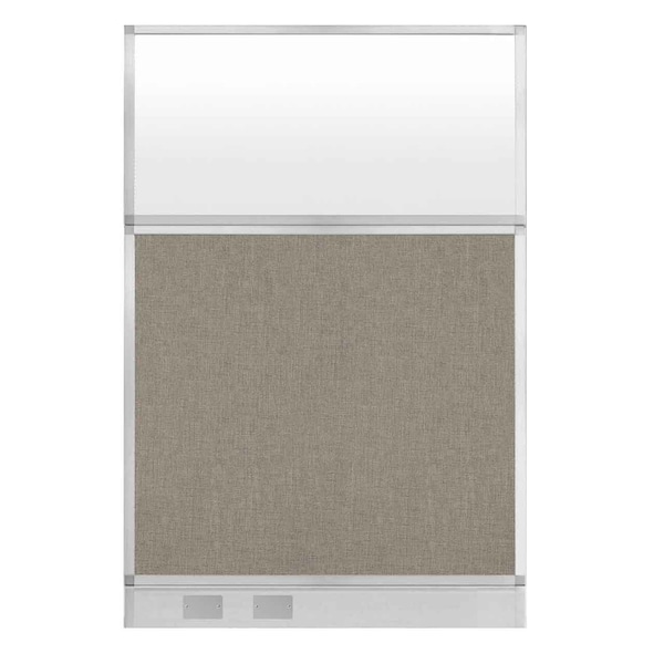 Hush Panel Cubicle Partition 4' x 6' W/ Window Warm Pebble Fabric Frosted Window W/ Cable Channel